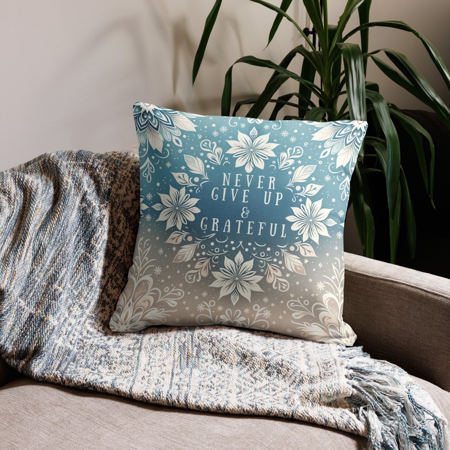 Double-Sided Inspirational Pillow - 'Never Give Up & Grateful' and 'Dream & Believe' Designs - 18x18" & 22x22"