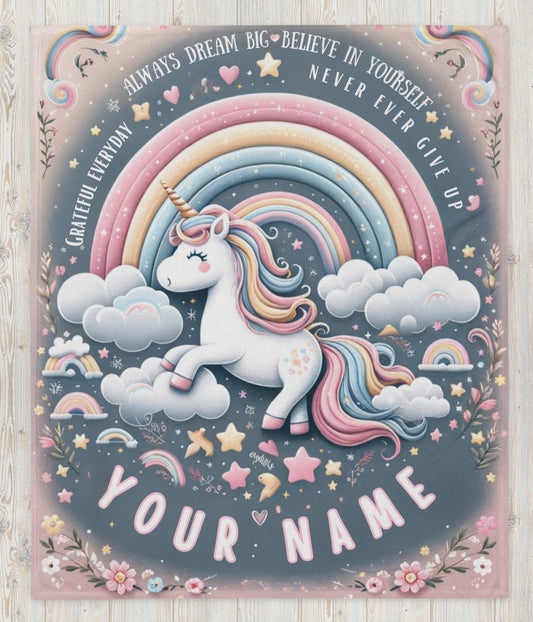 Custom Name Fantasy Unicorn Fleece Blanket - Hypoallergenic & Cozy - Throw Blanket for Girls