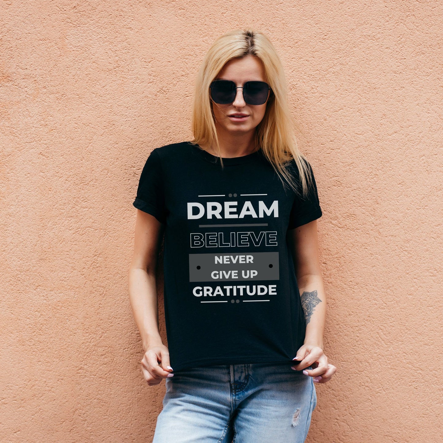 Dream Believe Never Give Up & Gratitude Tees - DBNG Lifestyle - Black Unisex T-shirt - Positivity - Inspiring Motivation - Keys of Success