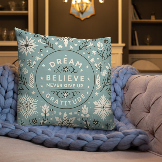 Motivational Quote Pillow - Dream & Gratitude Design - Elegant Decorative Cushion Cover for Home & Gifts