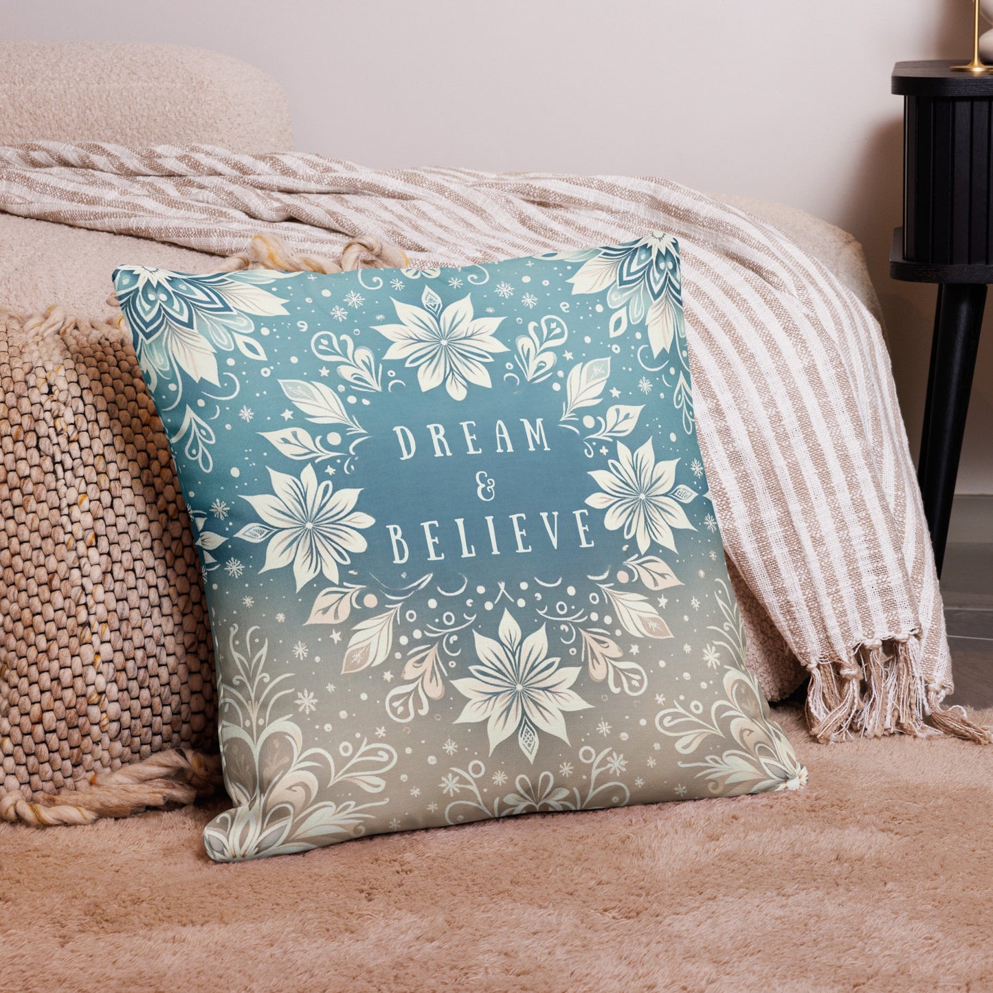 Double-Sided Inspirational Pillow Case - 'Never Give Up & Grateful' and 'Dream & Believe' Designs - 18x18 & 22x22